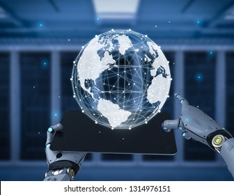 Globalization technology concept with 3d rendering robot with global connection 