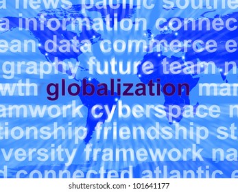 Globalization Word On Map Showing International Businesses