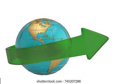Globe with arrow on white background.3D illustration.