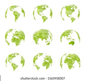 Globe, different sides view. All country borders on world political map. Eastern and Western hemisphere. All world sides. Isolated illustration on white background