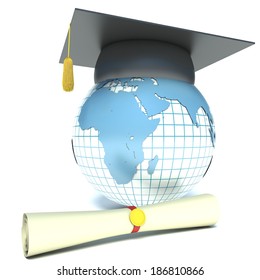 Globe, Diploma And Mortar Board. Education