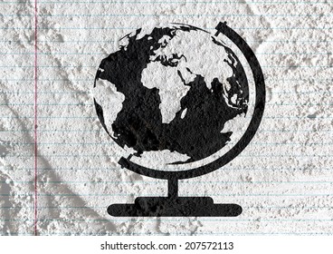 Globe earth idea   on Cement wall texture background design