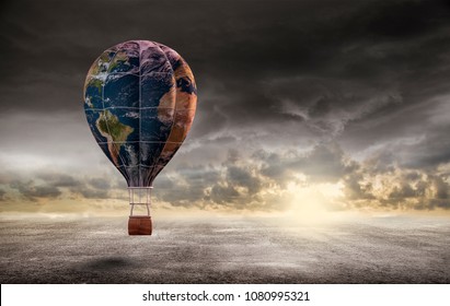 globe hot air balloon ,Earth day concept,3D rendering.Elements of this image furnished by NASA