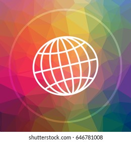 Globe icon. Globe website button on low poly background.