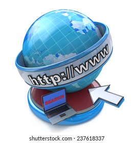 Globe internet searching concept, web page or internet browser. http://www. written in search bar 