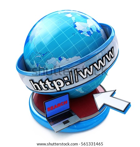 Globe internet searching concept, web page or internet browser. http://www. written in search bar in the design of the information related to the Internet. 3d illustration