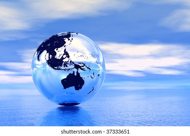 Globe in ocean, Australia view