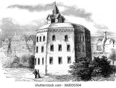 The Globe Shakespeare theater in Southwark  vintage engraved illustration  Magasin Pittoresque 1870 