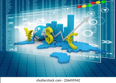 Globe, world and chart business graph concept