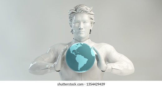 Globe World Data on the Internet as a Business Concept 3D Render Chinese Man