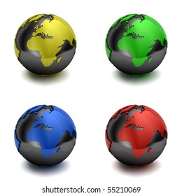 Globes showing Europe and Africa over white background with drop shadow - clipping path included