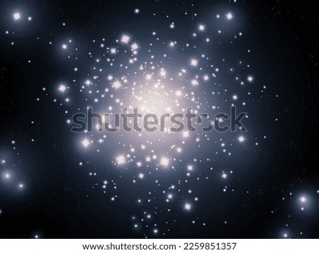 Globular star cluster in space. Large constellation with millions of stars. Birth of stars from cosmic plasma 3d illustration.