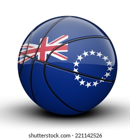 Glossy Cook Islands (NZ) Basketball Ball Flag Isolated On White Background