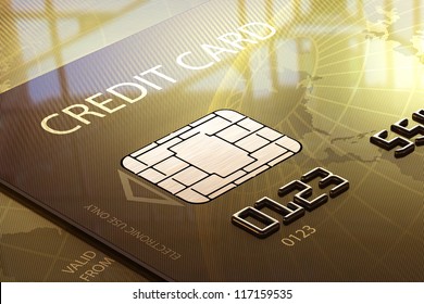 Glossy Credit Card Close-up in front of window (Elements of this image furnished by NASA - map derived from  http://visibleearth.nasa.gov)