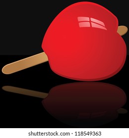 Glossy Illustration Of A Candy Apple Reflected Over A Black Surface