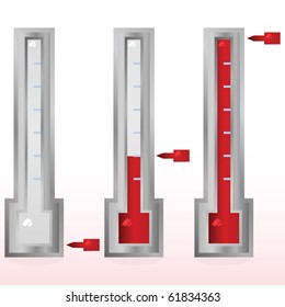 Glossy Illustration Showing A Fundraising Goal Meter In Three Different Stages