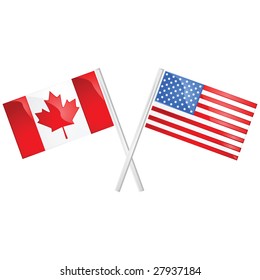 Usa Canada Crossed Flags Waving Wind Stock Vector (Royalty Free ...