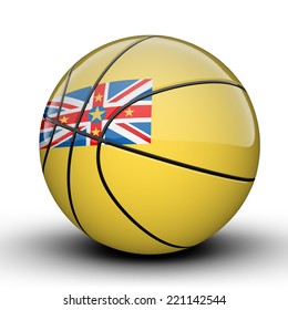 Glossy Niue (NZ) Basketball Ball Flag Isolated On White Background