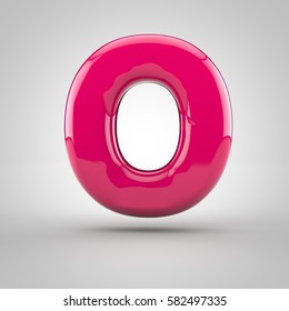 Glossy Pink Paint Letter O Uppercase. 3D Render Of Bubble Font With Glint Isolated On White Background.