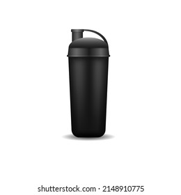 Glossy Plastic Packaging Mockup 3d Design. Whey Protein And Mass Gain Black Plastic Jar, Bottle. Fitness Nutrition Canister Design Template For Gym And Workout. 