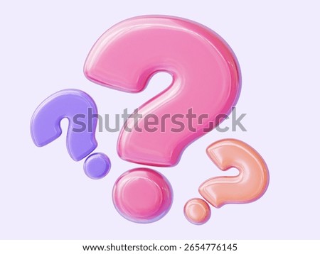Glossy question mark 3d icon colorful symbol for faq support or information ui app design. 3D rendering