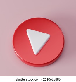 Glossy Red Play Button Icon. 3d Object.