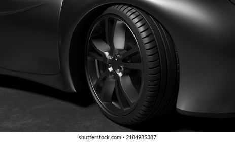 Glossy Rims Sport Car In Dark Scene 3D Rendering Sport Vehicle Wallpaper Backgrounds