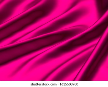 Glossy Satin Sheet - Hot Pink Silk Folded Background - 3D Image Of Crimson Brilliant Silken Texture Backdrop
