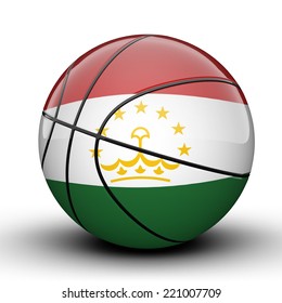 Glossy Tajikistan Basketball Ball Flag Isolated On White Backgro