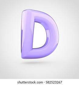 Glossy Violet Paint Letter D Uppercase. 3D Render Of Bubble Twisted Font With Glint Isolated On White Background.