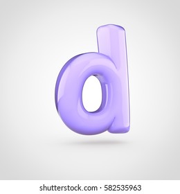 Glossy Violet Paint Letter D Lowercase. 3D Render Of Bubble Twisted Font With Glint Isolated On White Background.