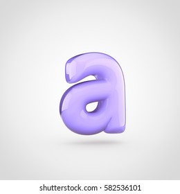 Glossy Violet Paint Letter A Lowercase. 3D Render Of Bubble Twisted Font With Glint Isolated On White Background.