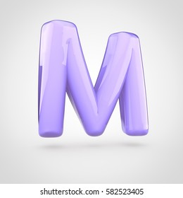 Glossy Violet Paint Letter M Uppercase. 3D Render Of Bubble Twisted Font With Glint Isolated On White Background.