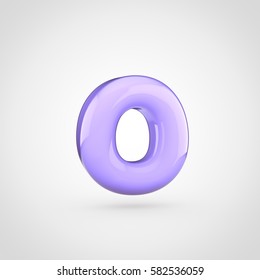 Glossy Violet Paint Letter O Lowercase. 3D Render Of Bubble Twisted Font With Glint Isolated On White Background.