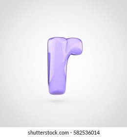 Glossy Violet Paint Letter R Lowercase. 3D Render Of Bubble Twisted Font With Glint Isolated On White Background.