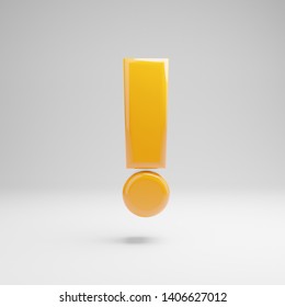 Glossy Yellow Exclamation Point Symbol Isolated On White Background. 3D Rendered Alphabet. Modern Font For Banner, Poster, Cover, Logo Design Template Element.