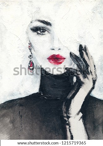 glove. beautiful woman. fashion illustration. acrylic painting