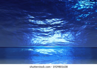 Glow blue light texture on Dark blue background with shadows or reflections like a mirror or water surface.