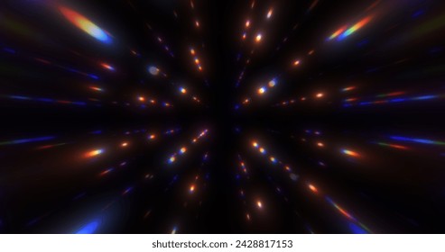 Glow Chromatic particles abstract background. Beautiful futuristic glittering in space on black background.
