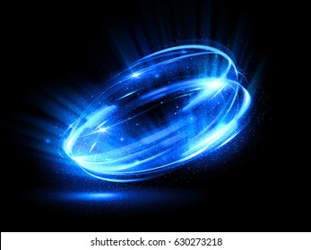 Glow effect. Ribbon glint. Abstract rotational border lines. Power energy. LED glare tape. Luminous shining neon lights cosmic abstract frame. Magic design round whirl. Swirl trail effect.