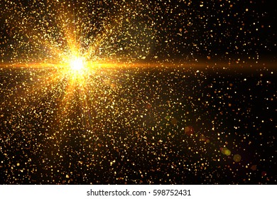 Glow Light Effect. Star Burst With Sparkles. Gold Glitter