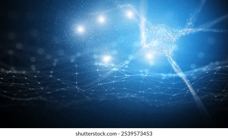 Glow nerve cell with digital artificial intelligence network illustration background.
