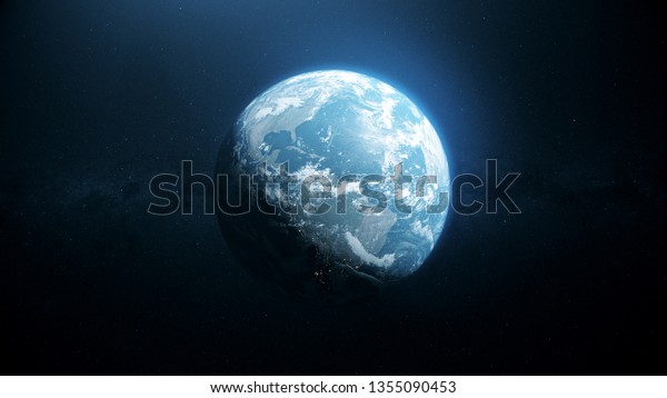 Glow planet Earth view from dark\
space. Elements of this image furnished by NASA 3d\
illustration