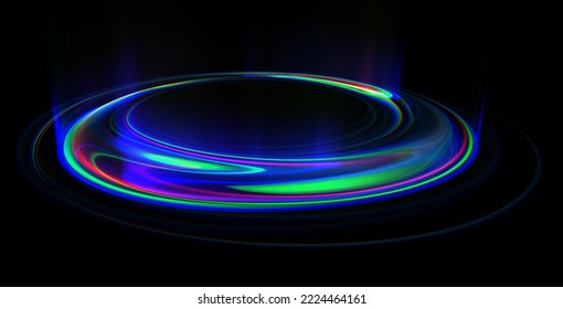 Glow swirl light effect. Circular lens flare. Abstract rotational lines. Power energy element. Luminous sci-fi. Shining neon lights. Magic arena. Swirl trail effect. Glint scene. Dynamic ellipse. Spin