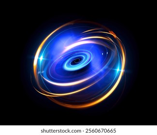 Glow swirl light effect. Circular lens flare. Abstract rotational lines. Power energy element. Luminous sci-fi. Shining neon lights. Magic arena. Swirl trail effect. Glint scene. Dynamic ellipse. Spin
