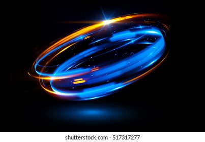 Glow swirl light effect. Circular lens flare. Abstract rotational lines. Power energy 
element. Luminous sci-fi. Shining neon lights cosmic abstract frame. Magic round frame. Swirl trail effect. Glint