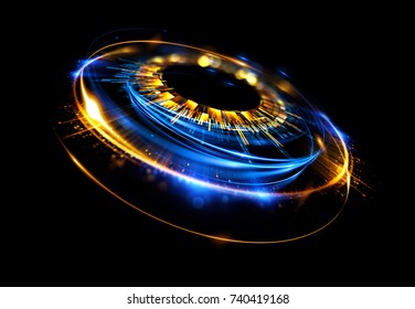 Glow swirl light effect. Circular lens flare. Abstract rotational lines. Power energy element. Luminous sci-fi. Shining neon lights cosmic abstract frame. Magic round frame. Swirl trail effect