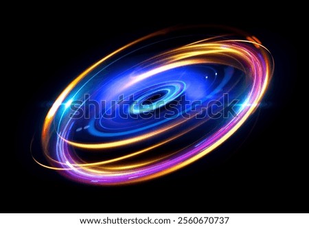 Glow swirl light effect. Circular lens flare. Abstract rotational lines. Power energy element. Luminous sci-fi. Shining neon lights. Magic arena. Swirl trail effect. Glint scene. Dynamic ellipse. Spin