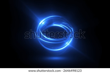 Glow swirl light effect. Circular lens flare. Abstract rotational lines. Power energy element. Luminous sci-fi. Shining neon lights. Swirl trail effect. Dynamic ellipse. Neon gradient. Blue illusion
