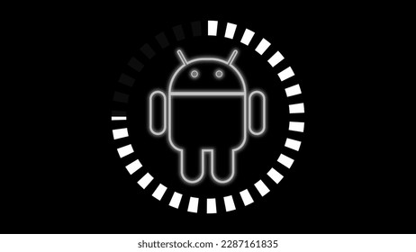 Glowing Android system device logo design illustration background.
